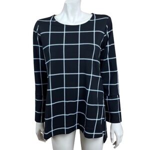Du Jour Black and White Window Pane Print Pull Over Tunic Top